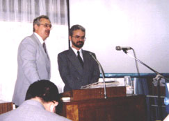 Larry Spalink introduces Nate Butler during a manga meeting at Word of Life Press in Japan, 1996